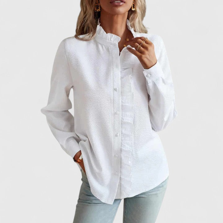 Feminine Gathered Striped Blouse Shirt