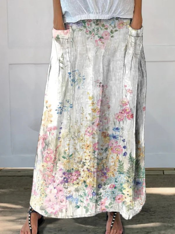 Roxane Women's Floral Pocket Skirt Elastic Waistband - VibreMode