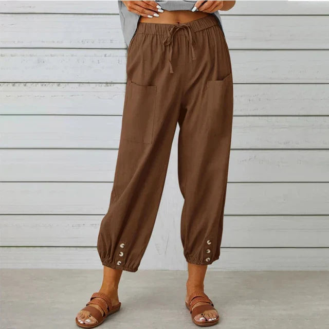 Women's Cropped Casual Pants Elastic Waist