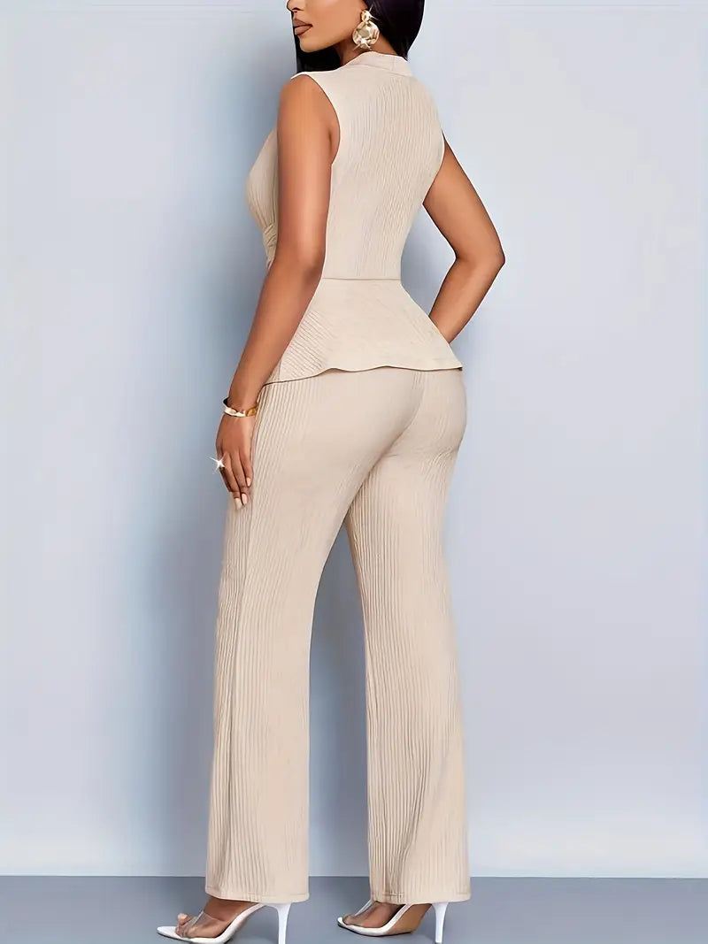 Women's Peplum Straight Leg Pants Set