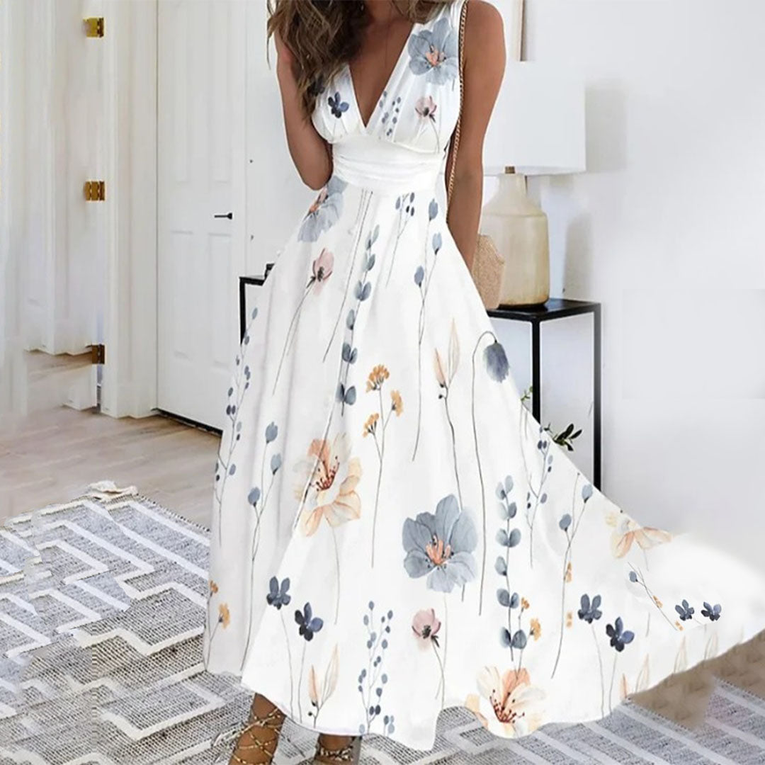 Women's Floral Midi Dress Sleeveless V-Neck Polyester
