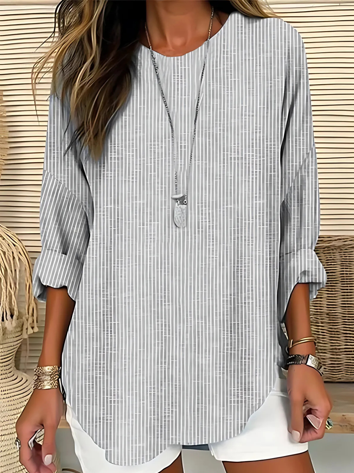 Feminine Horizontal Stripe Long Sleeve Top