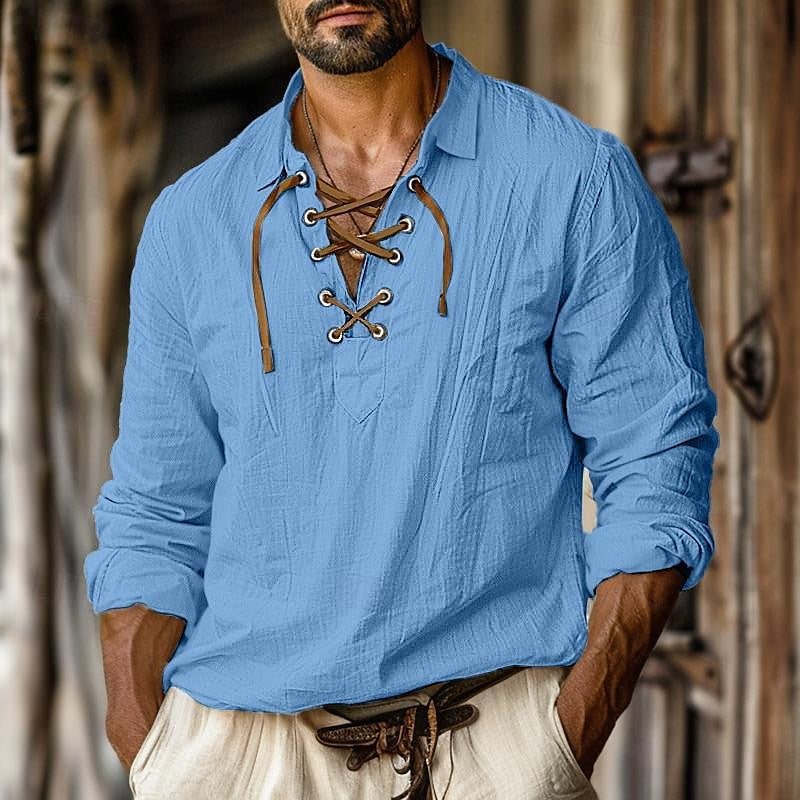 Image of Andy | Men's Lace-Up Long Sleeve Shirt