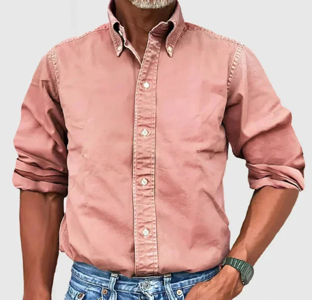Men's Long Sleeve Button Down Shirt Cotton Fold Down Collar