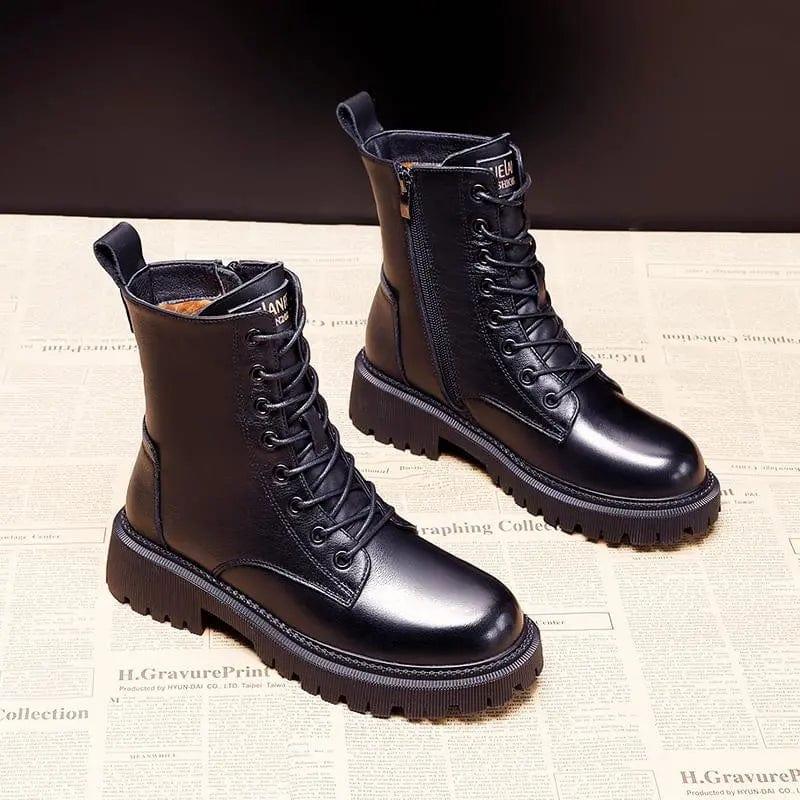 Women's Leather Warm Boots Black