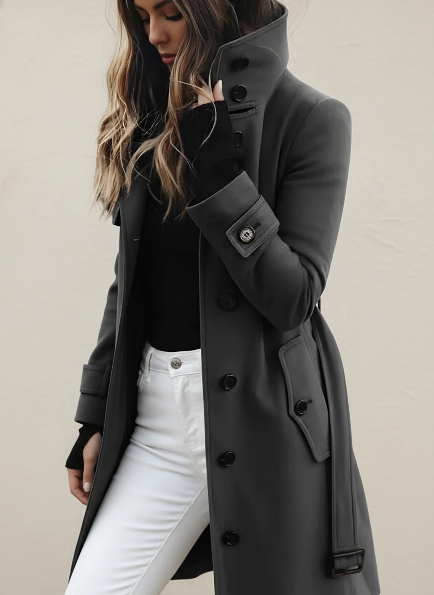 Women's Long Trench Coat Belted Waterproof