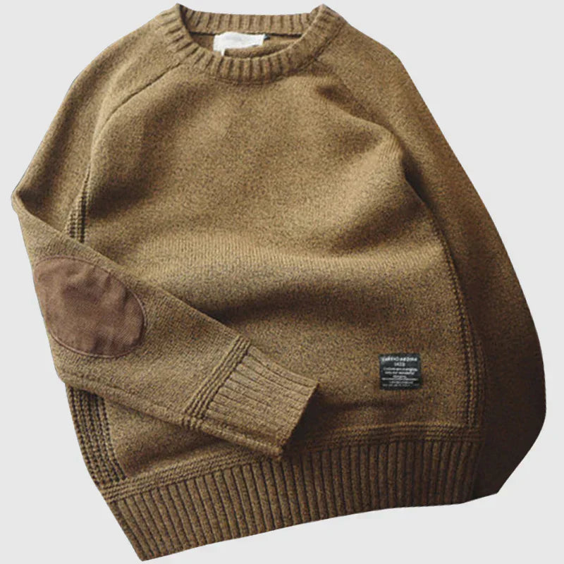 Men's Crew Neck Sweater Elbow Patch