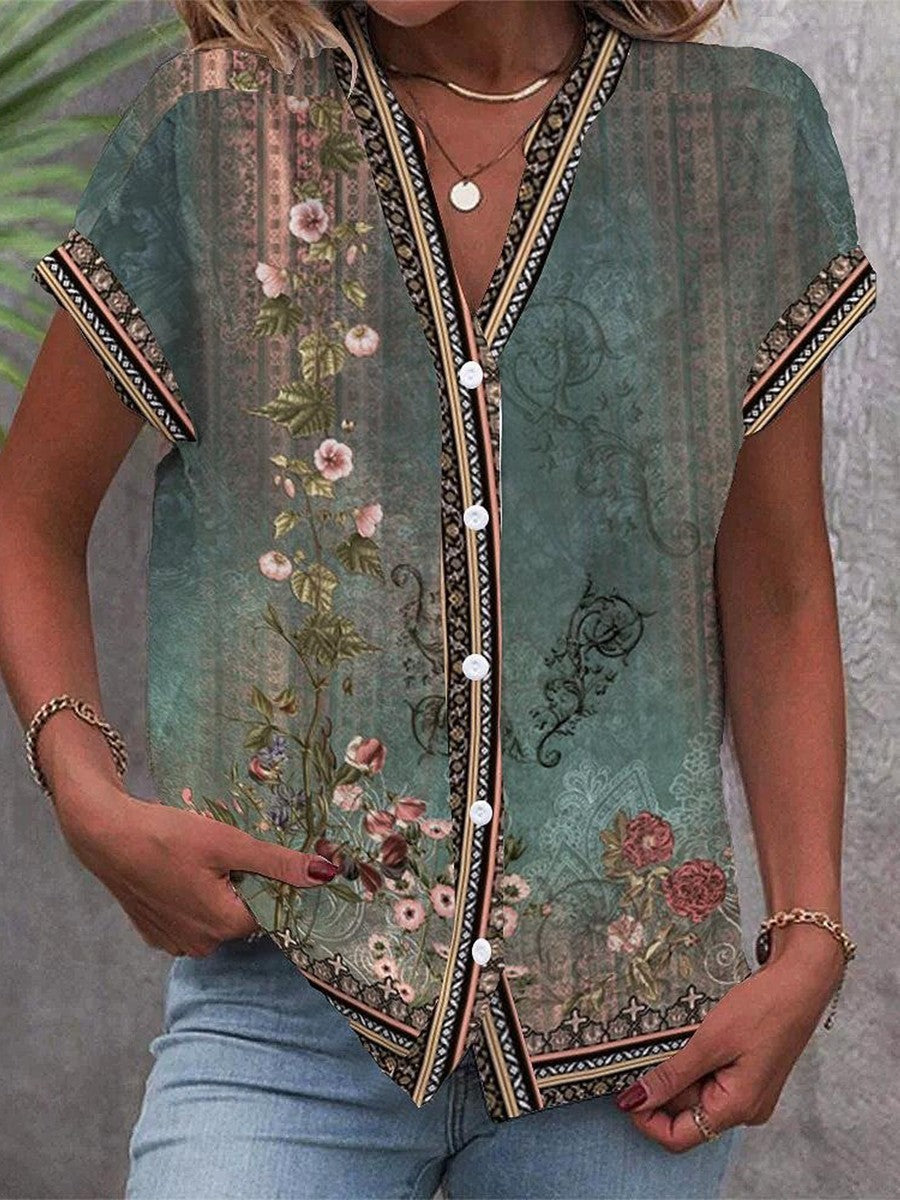 Vera Women's Floral Print V-Neck Blouse - VibreMode