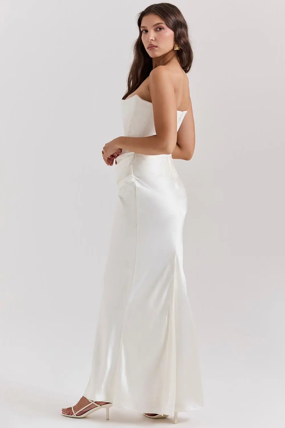 Women's Strapless Maxi Dress Gathered Waist