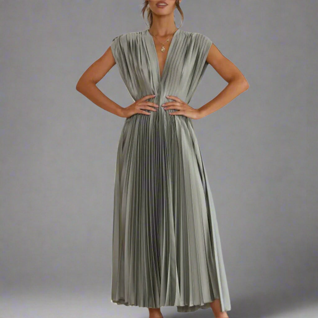 Image of Dorothy | Women's Pleated V-Neck Midi Dress