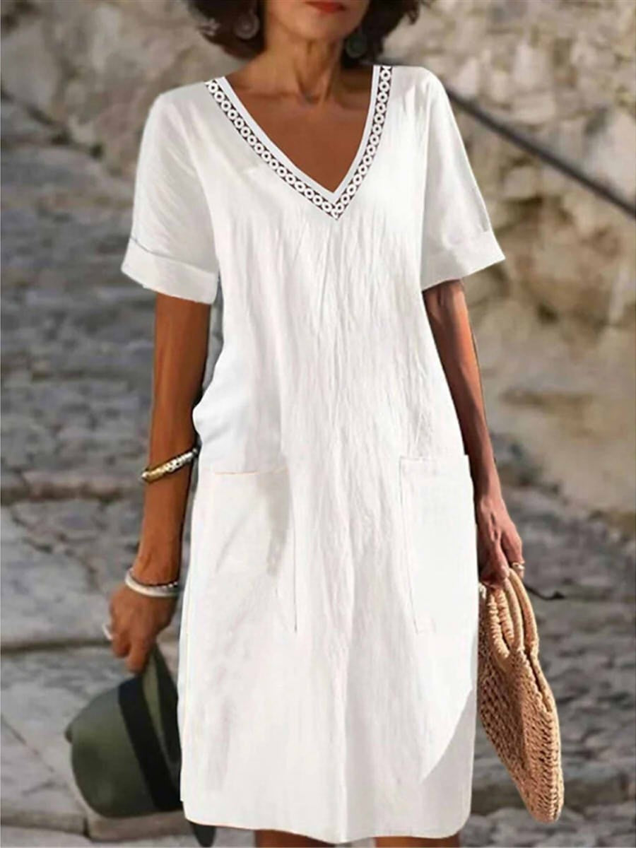 Women's Embroidered Midi Dress V-Neck Cotton - VibreMode