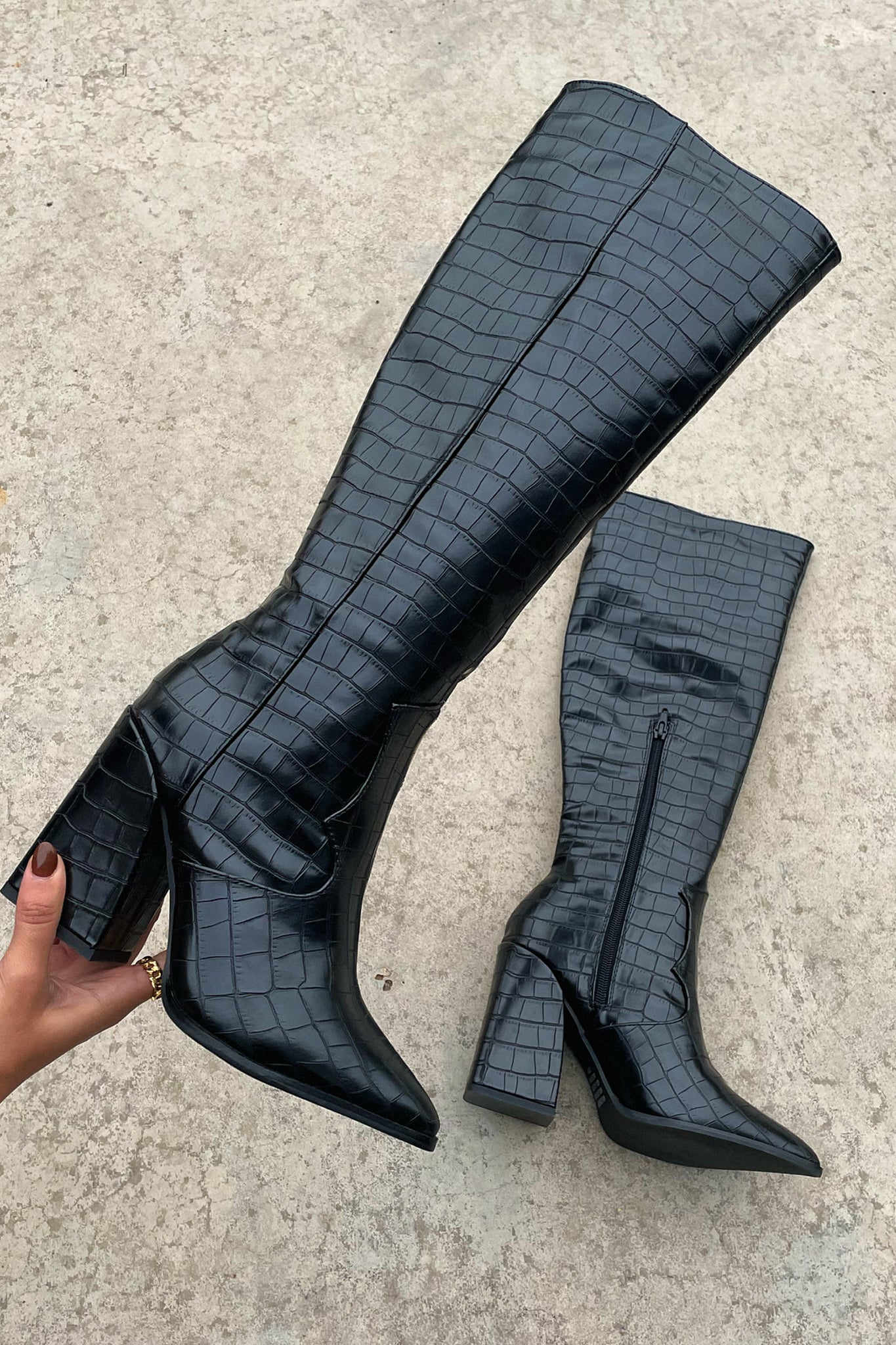 Women's Knee-High Croc Pattern Boots