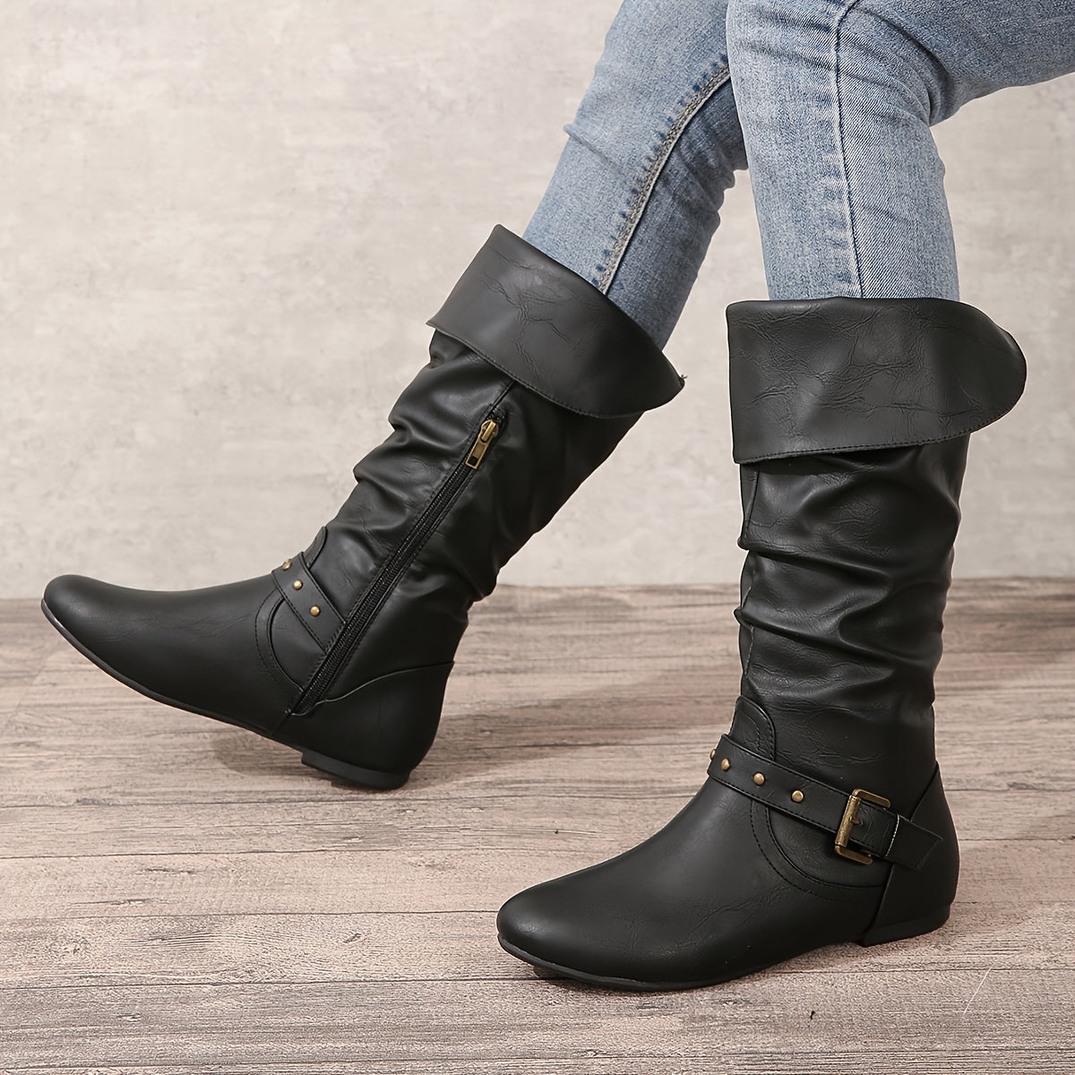 Women's Knee-High Zipper Boots Closed Toe