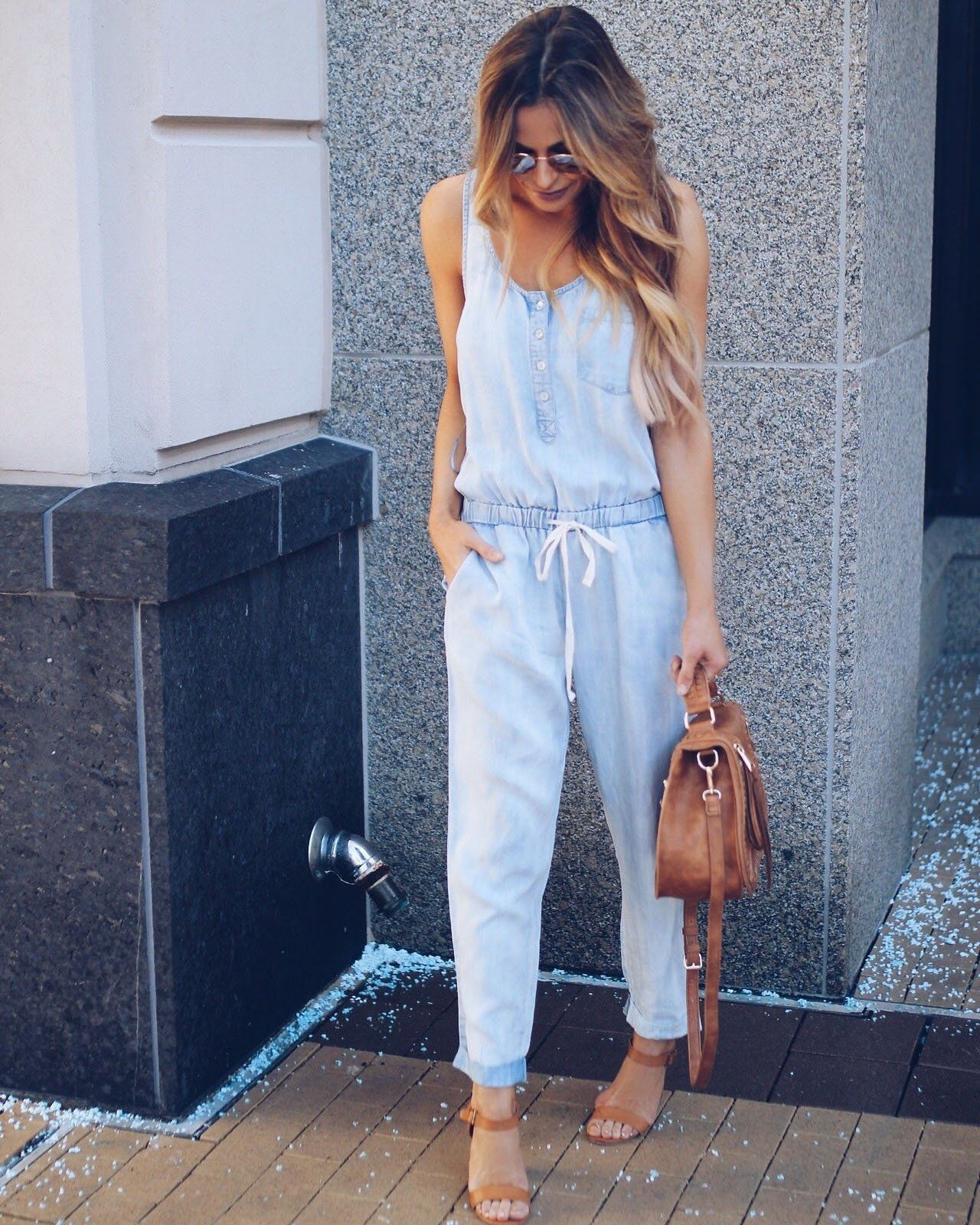 Image of Greta | Women's Sleeveless Denim Jumpsuit