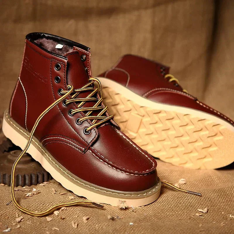 Men's Moc Toe Boots Lace-Up Rugged Sole Brown