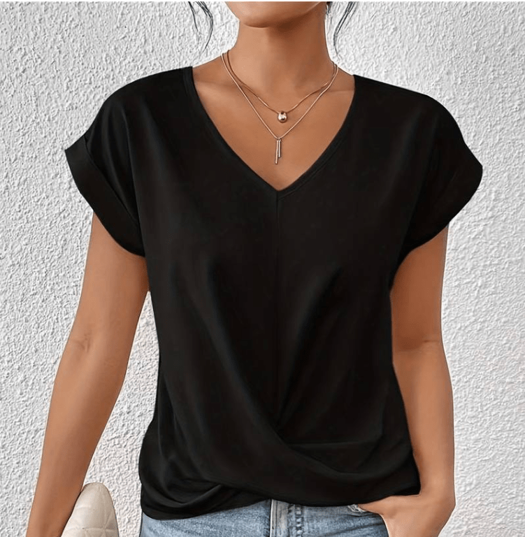 Women's V-Neck Twist Front Short Sleeve