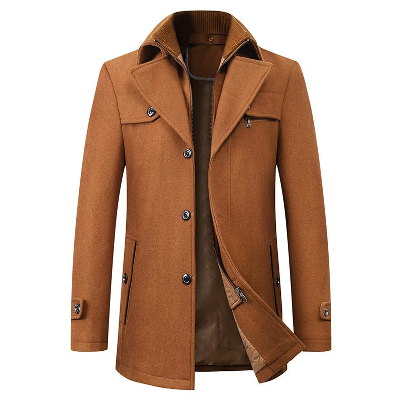 Men's Mid-Length Winter Jacket Button Front