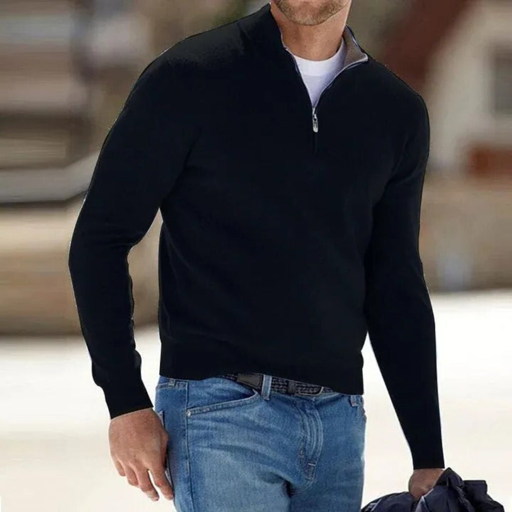 Men's Wool Sweater Zipper Detail