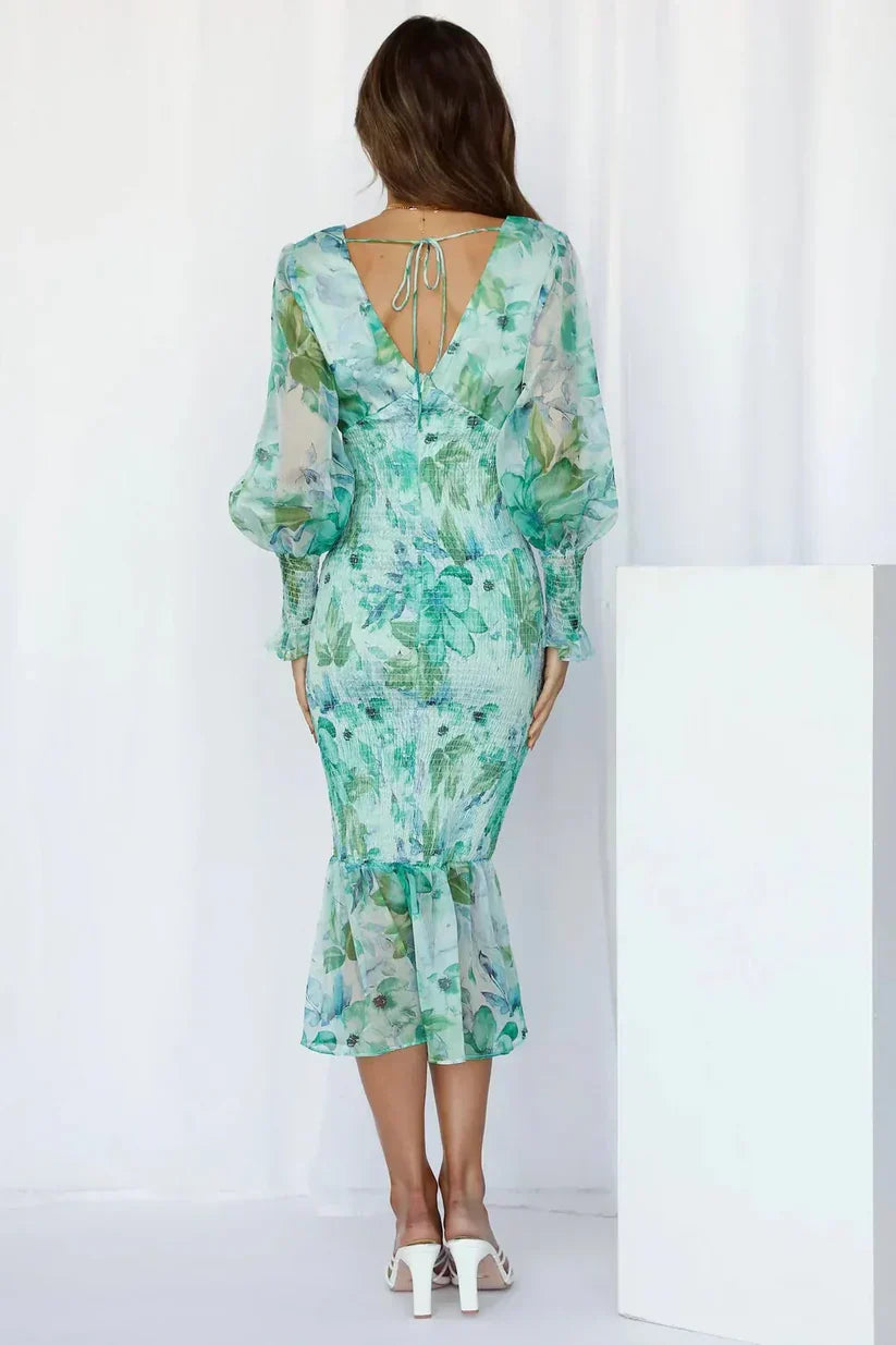 Women's Floral Draped Evening Dress