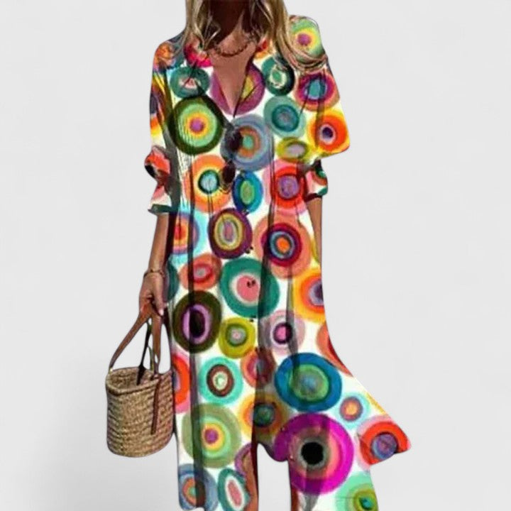 Women's V-Neck Maxi Dress Button Down