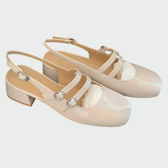Women's Double Strap Block Heel Pumps Patent Leather