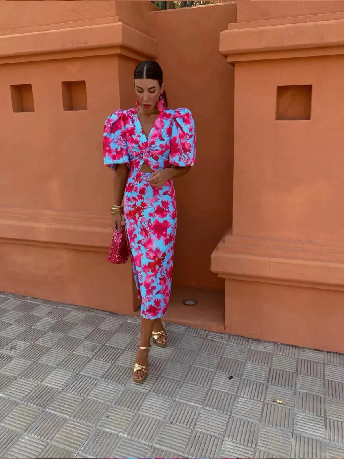 Women's Printed Puff Sleeve Dress