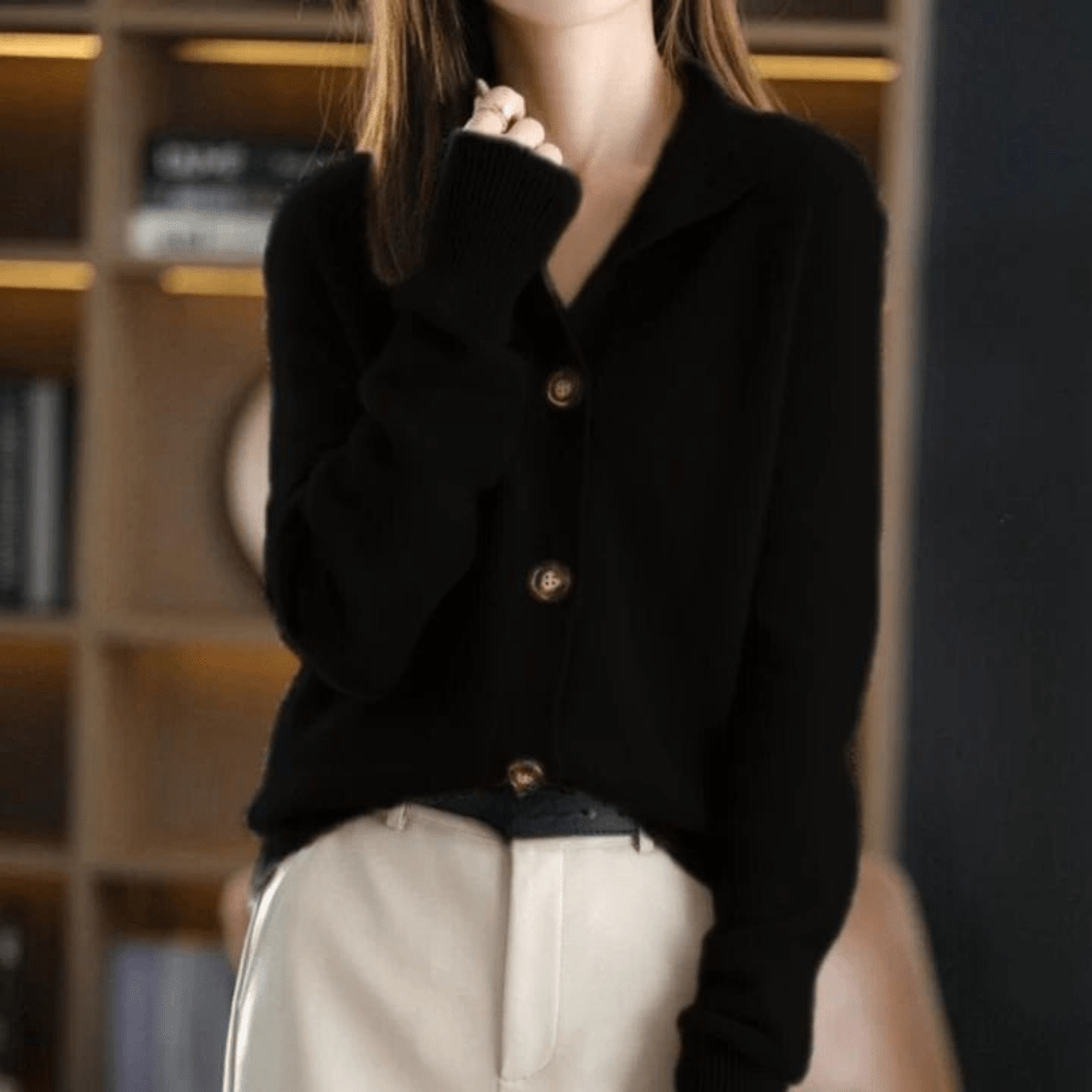 Women's Knit Cardigan Lapel Collar Button-Up Beige