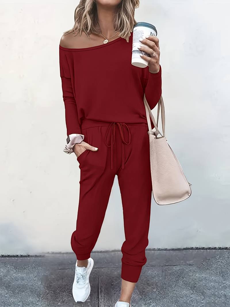Women's Two Piece Pants Set Wide Neck