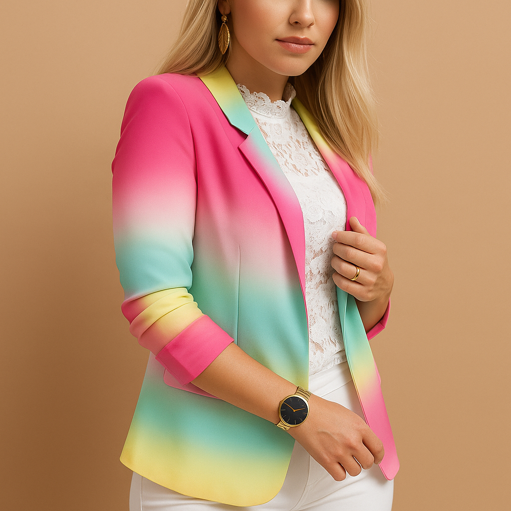 Women’s printed shawl-collar blazer with a tailored, flattering silhouette, ideal for work, dinners, and chic casual outfits.
