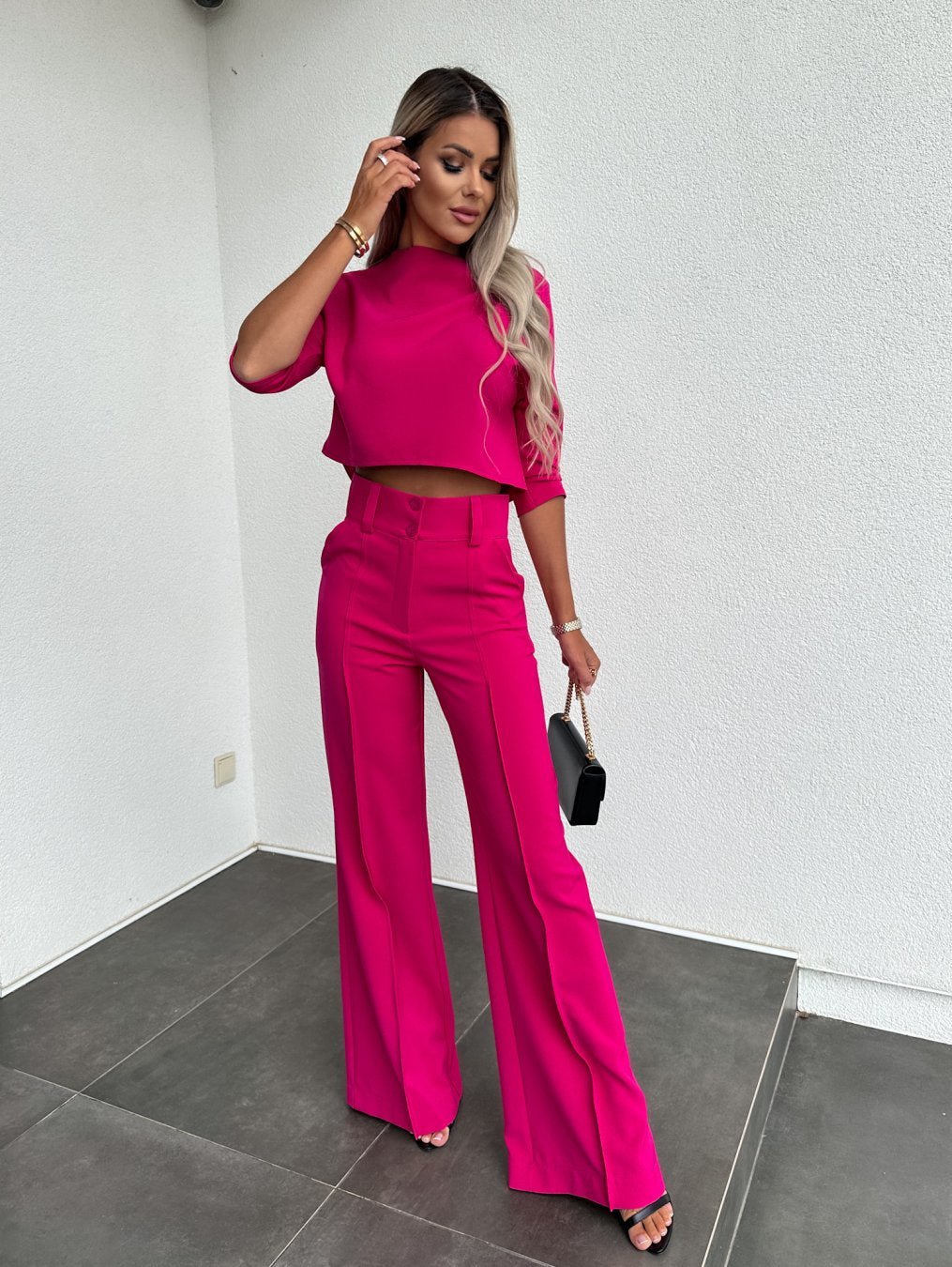 Women's Two Piece Lounge Set Cropped Wide Leg Pants