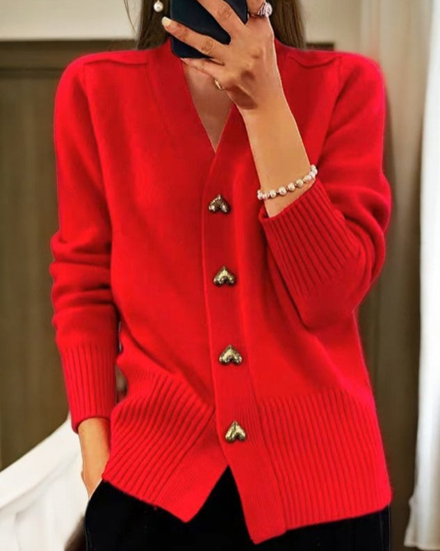 Women's Cardigan Heart Buttons