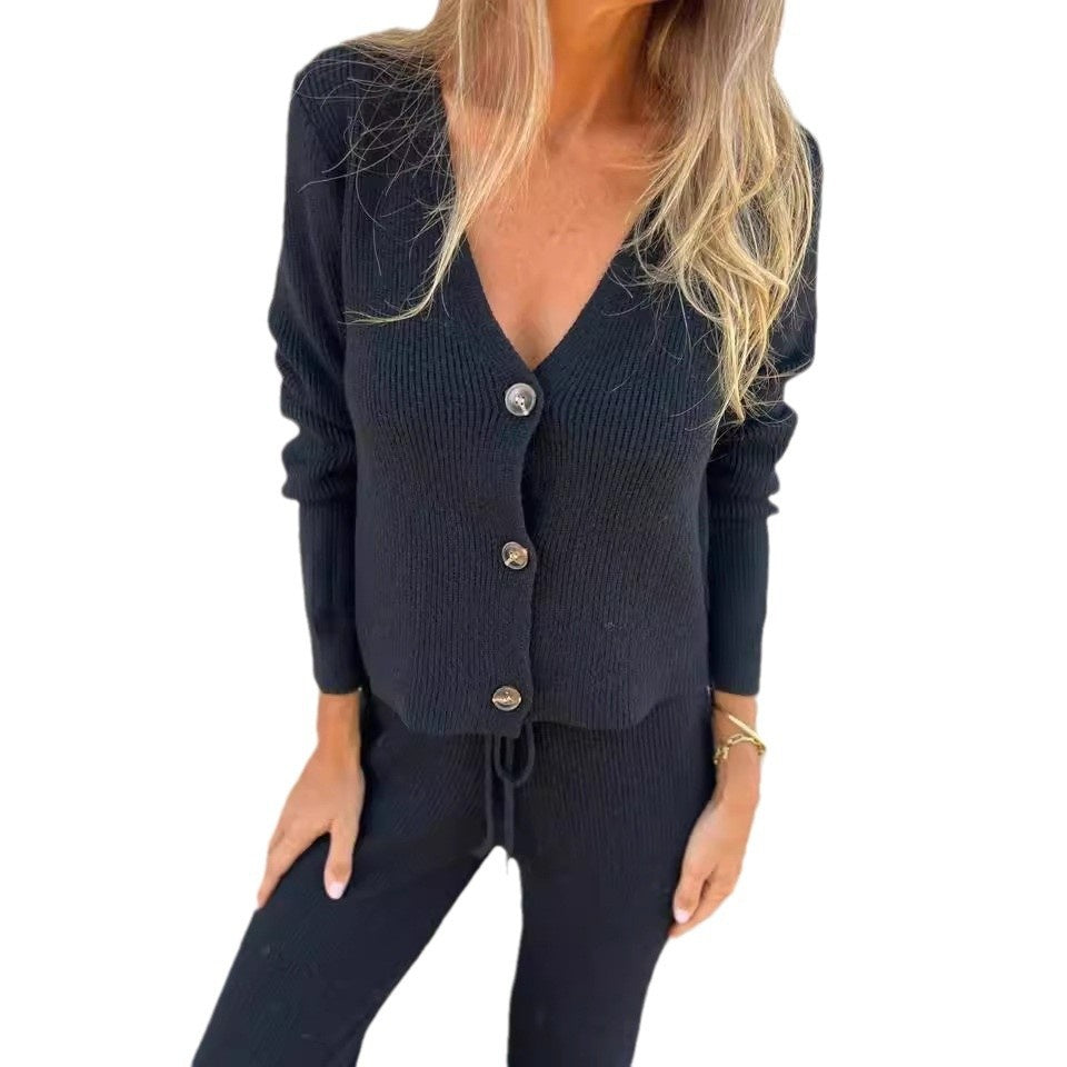Women's Cardigan Pants Set Straight Leg