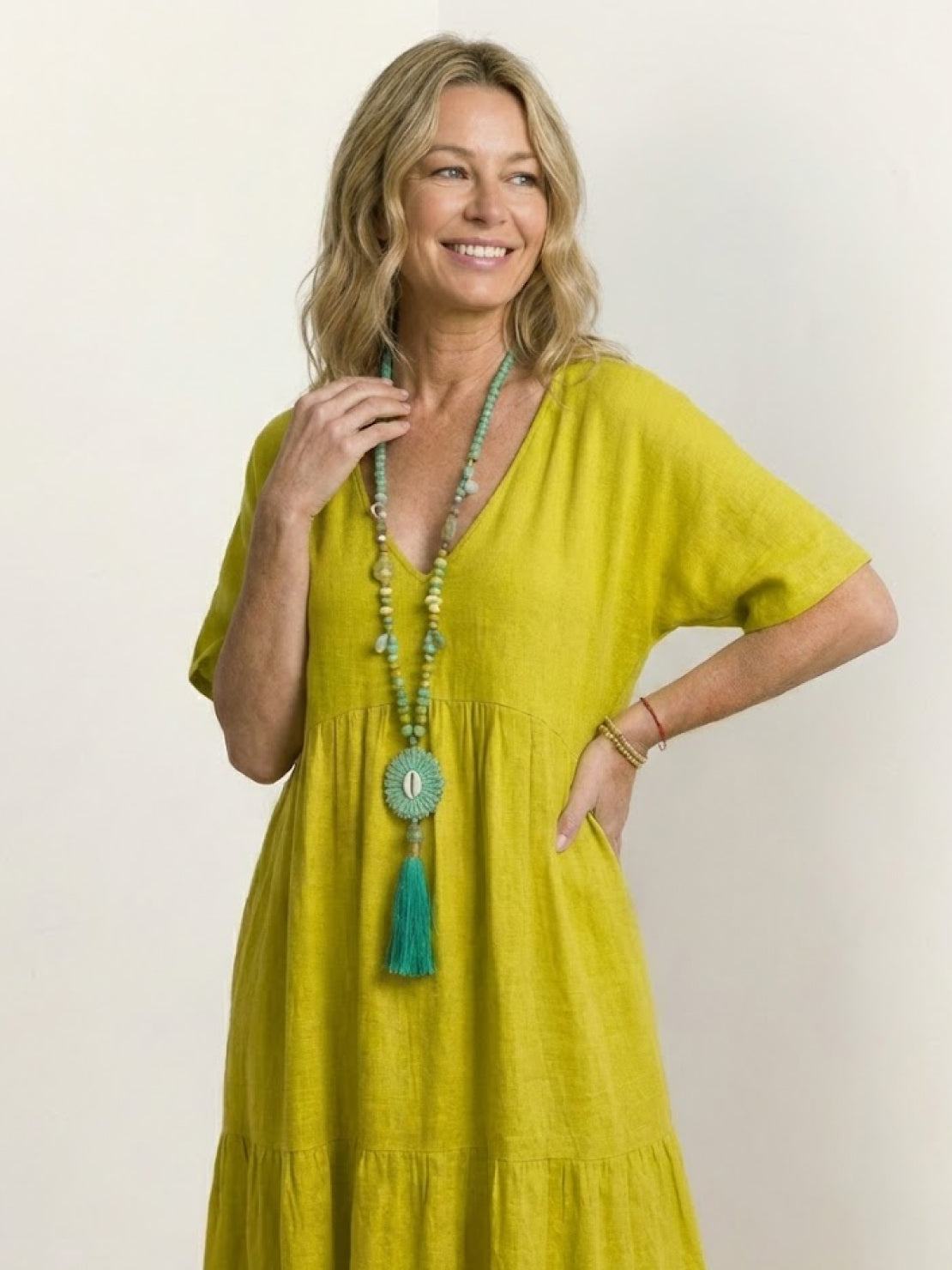 Flowy V-Neck Maxi Dress for Women with Short Sleeves