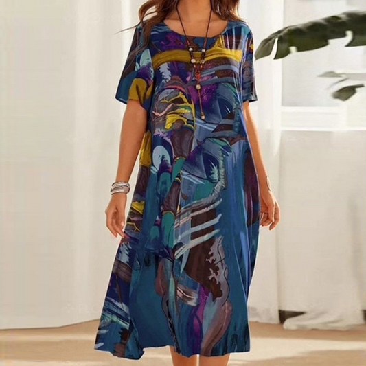 Yovi Women's Artistic Print Midi Dress - VibreMode