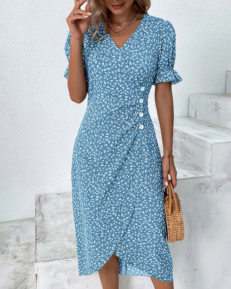 Women's Midi Dress Wrap Skirt Detail