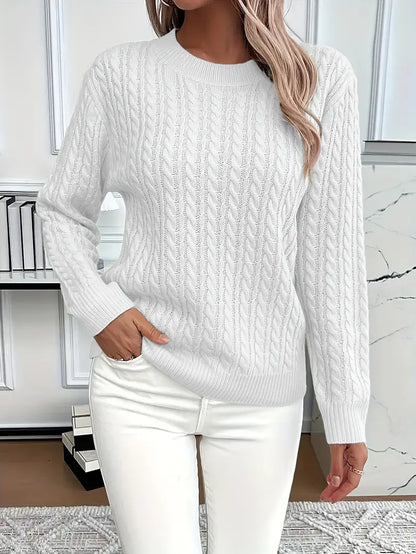 Women's Cable Knit Jumper White - VibreMode