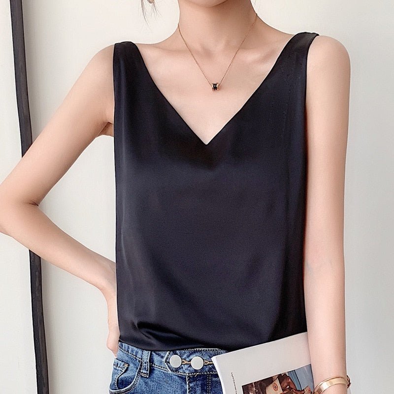 Women's Tank Sleeveless V-Neck Glossy
