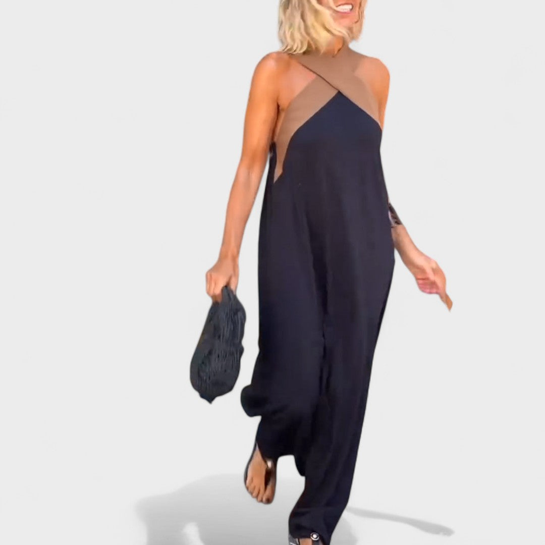 Elegant Women's Maxi Dress Cross Neck Design
