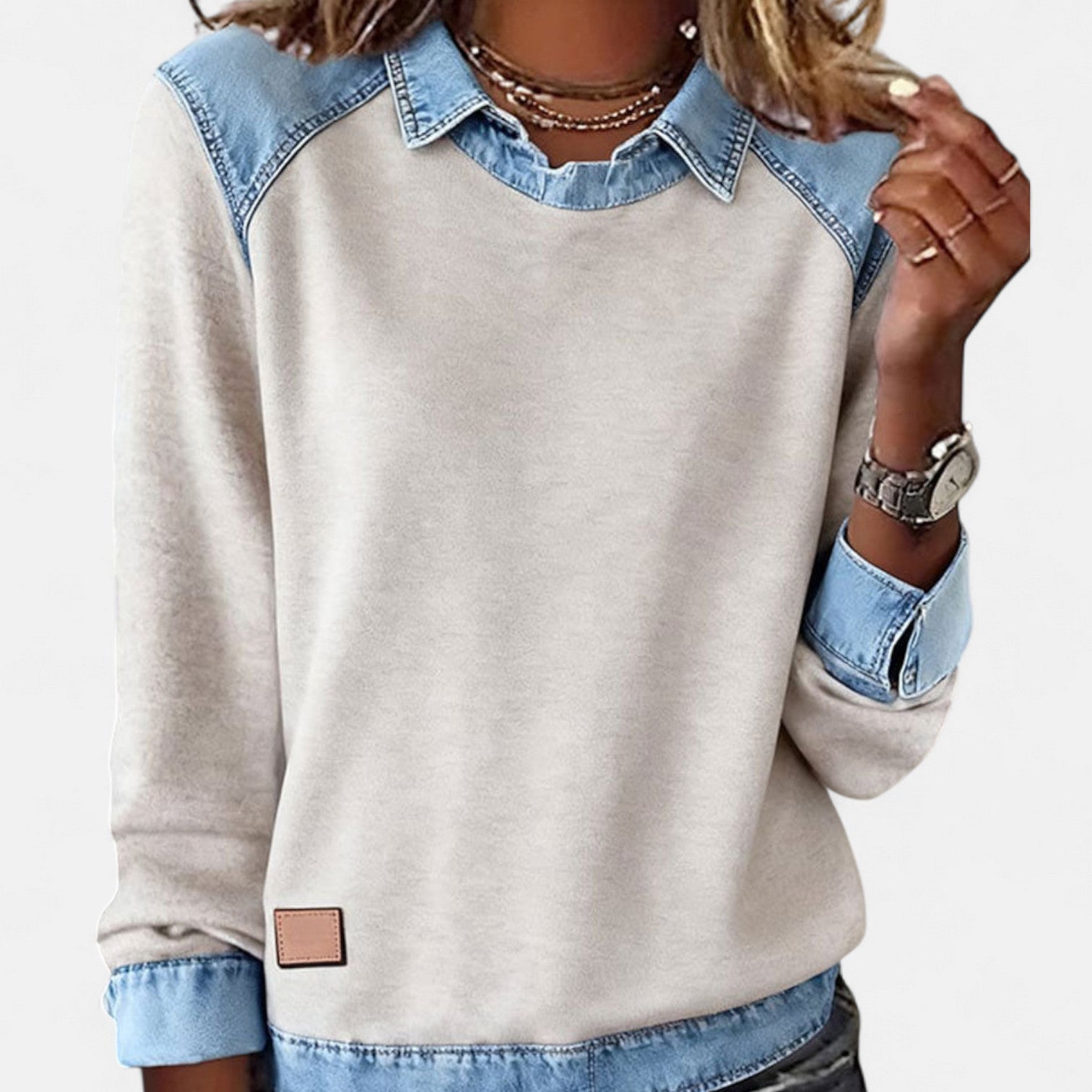 Women's Long Sleeve Sweater Layered Collar - VibreMode