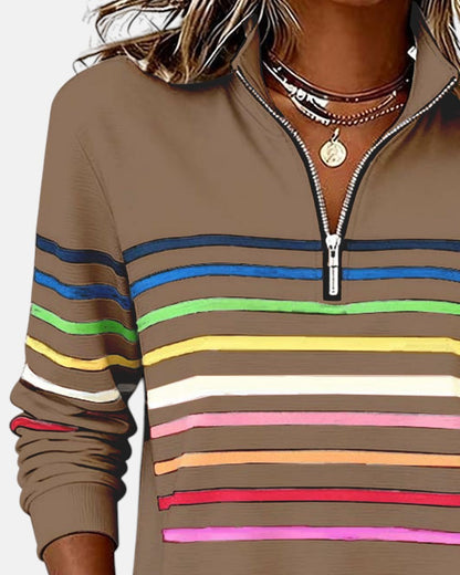 Rainbow Striped Zip Sweatshirt