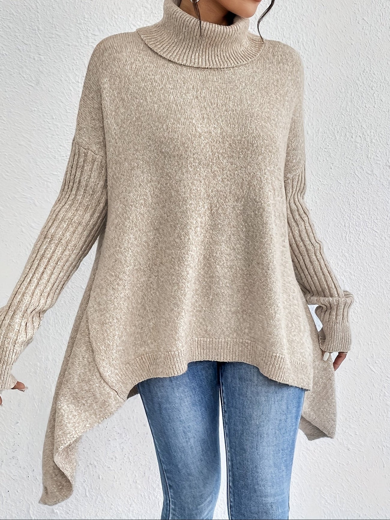 Women's Folded Turtleneck Sweater Loose Fit