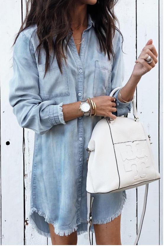 Women's Long Sleeve Casual Shirt Dress - VibreMode
