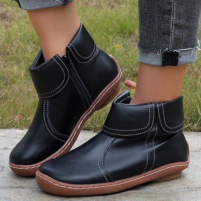 Women's Ankle Boots Folded Collar Side Zipper Style
