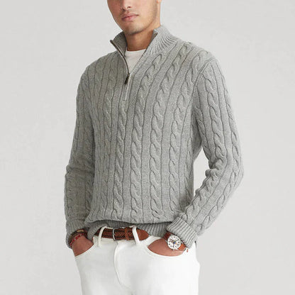 Men's Cable Knit Half-Zip Sweater Textured Classic Design
