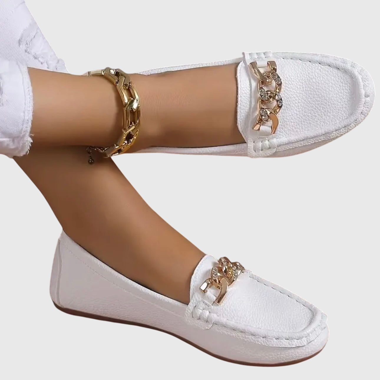 Women's Slip On Loafers Gold Chain Detail Flat Shoes - VibreMode