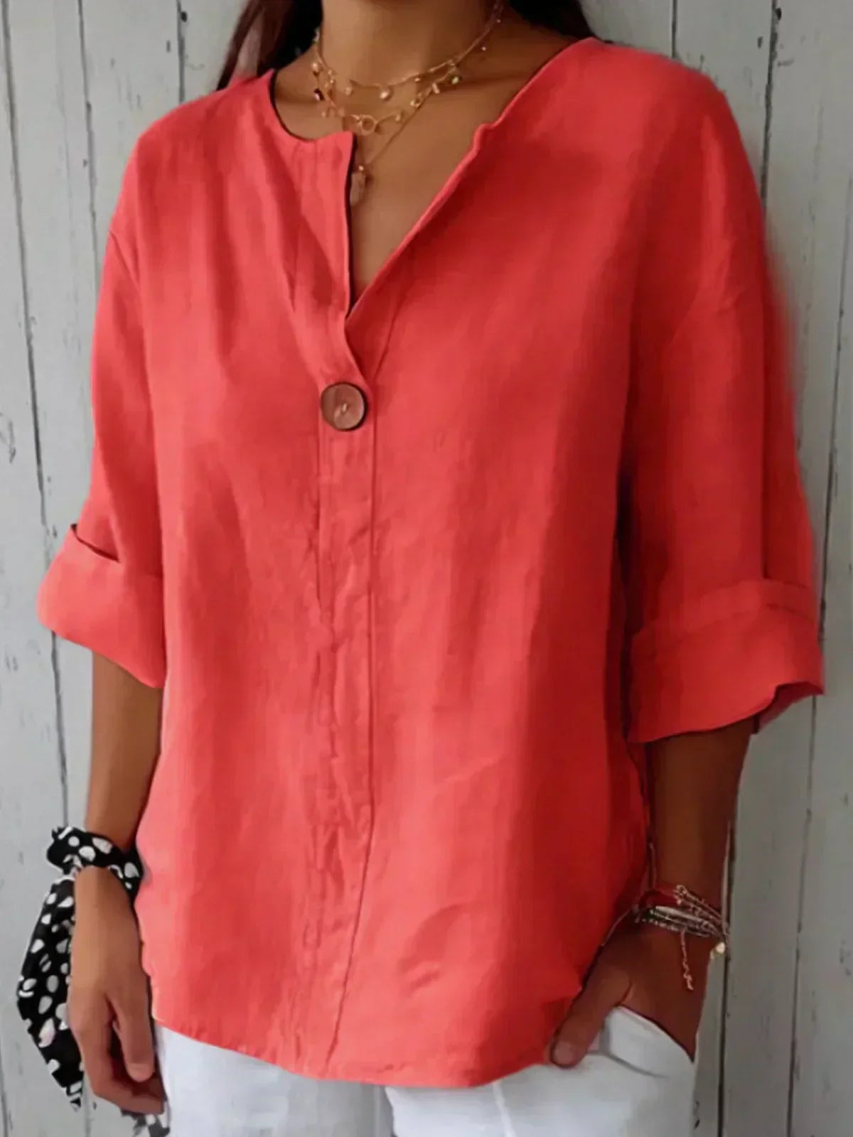 Women's V-Neck Blouse Three-Quarter Sleeves