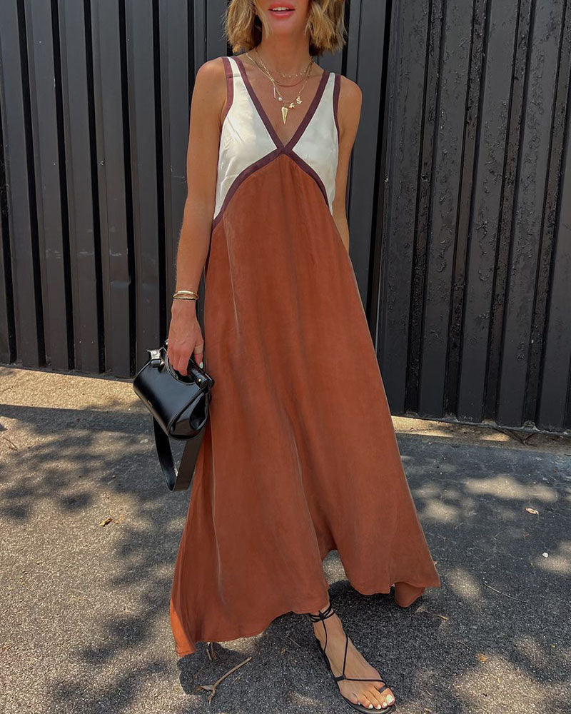 Women's V-Neck Colorblock Dress