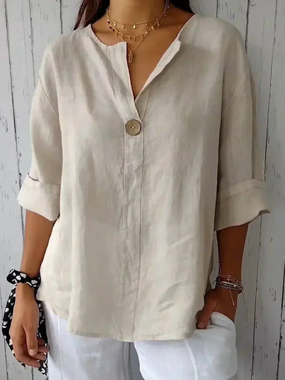 Women's V-Neck Blouse Three-Quarter Sleeves - VibreMode