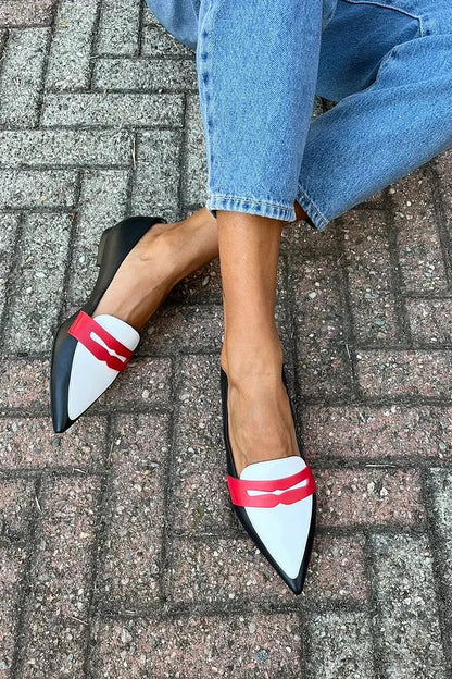 Women's Two-Tone Loafers Leather Strap Detail - VibreMode