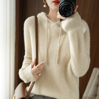 Leslie Women's Cashmere Hooded Sweater Autumn - VibreMode